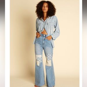 Billabong Light Blue Patchwork Wide Leg Jeans